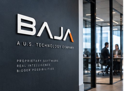 Logotipo de BAJA en la pared de una oficina